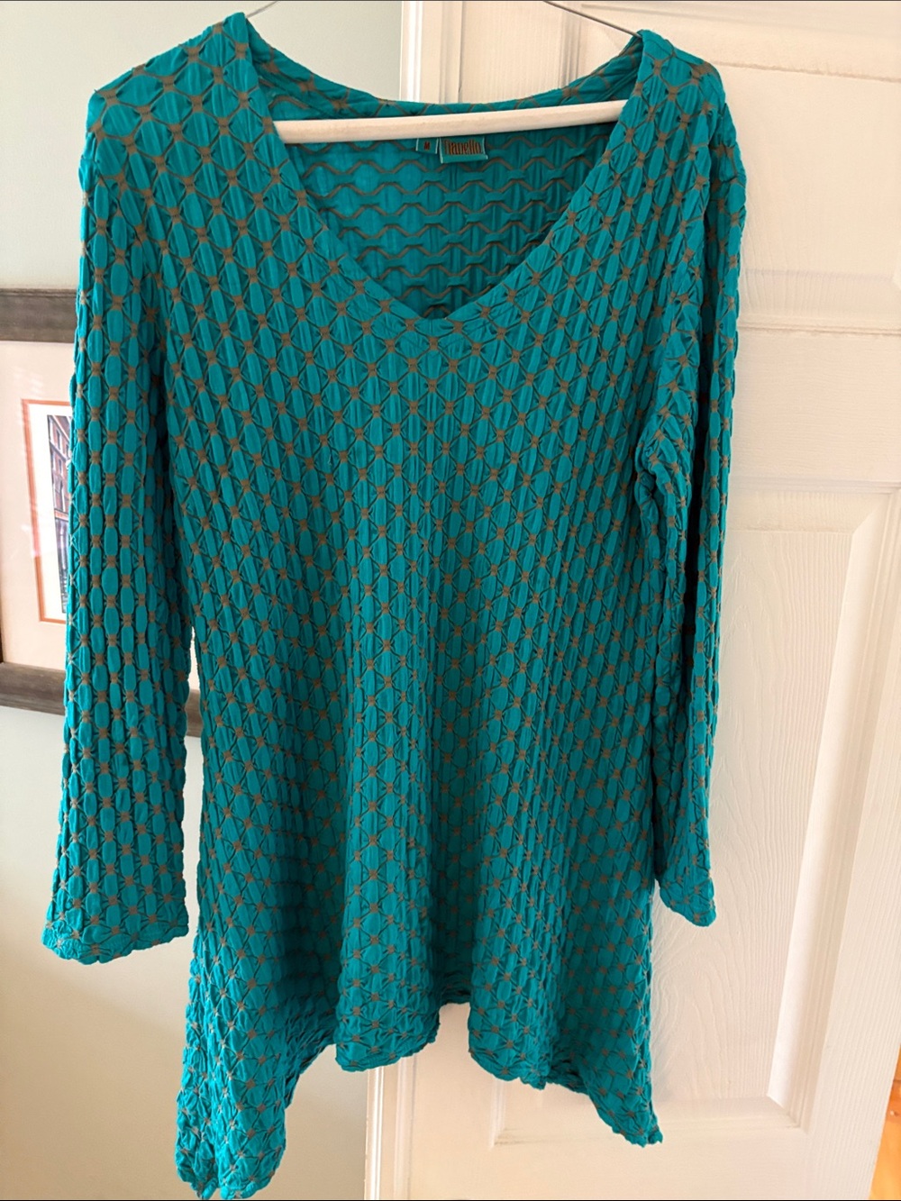 Tianello Teal Crochet Long-Sleeve Tunic Dress